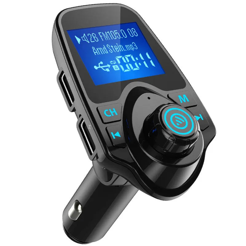 Black car Bluetooth FM transmitter hands-free device with USB port and TF card slot