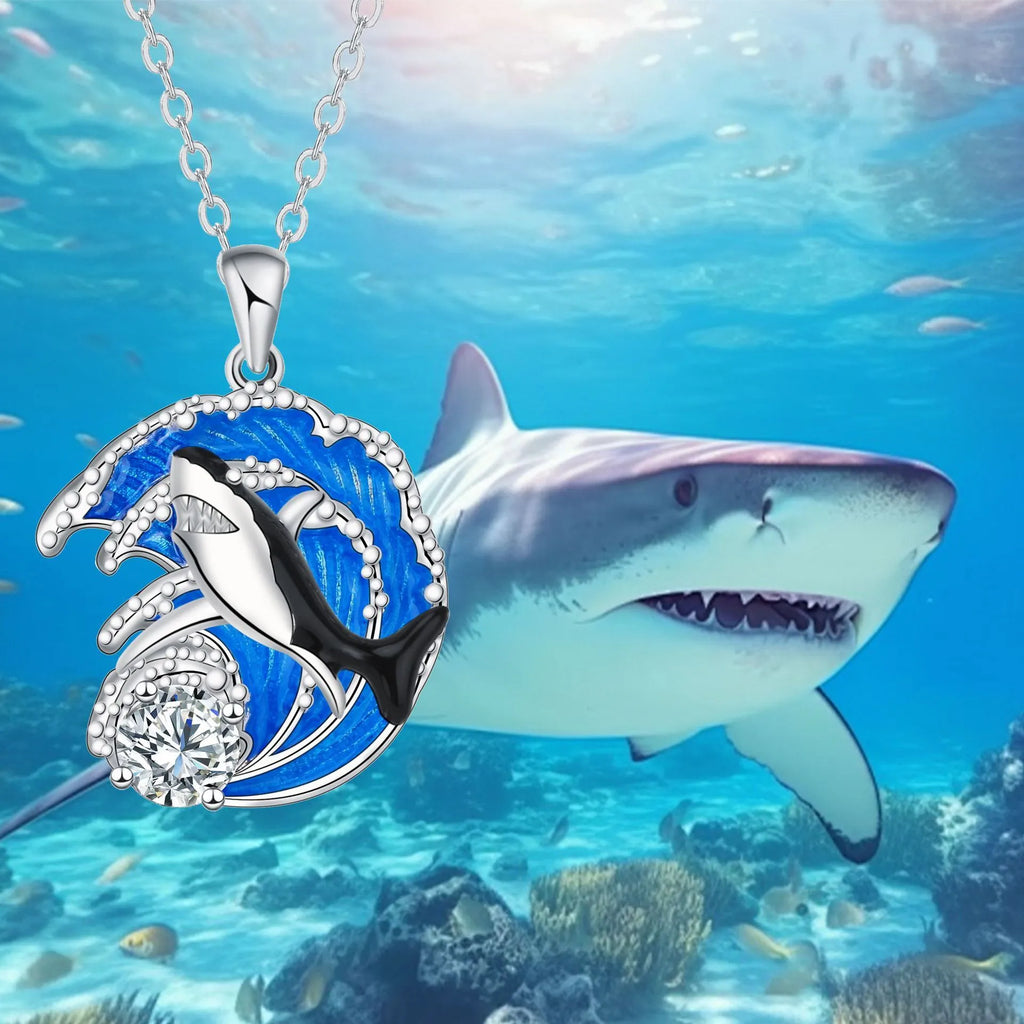 Women's shark necklace with copper pendant on adjustable cross chain, 41cm-50cm perimeter