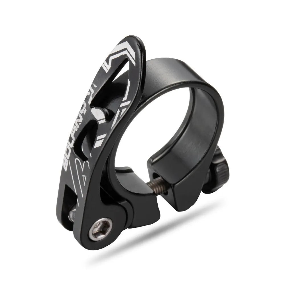 Aluminium alloy bicycle seat post clamp in black, blue, gold, or red colour options.