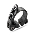 Aluminium alloy bicycle seat post clamp in black, blue, gold, or red colour options.