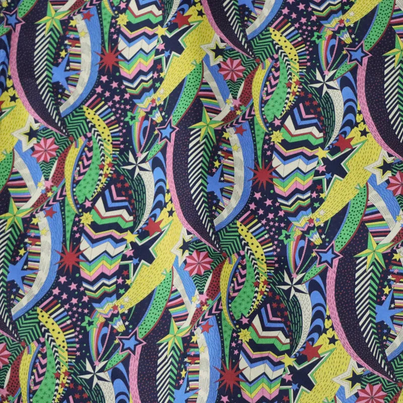 Blue digital printed cotton fabric with floral design measuring 145cm wide