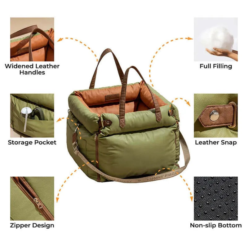 Green waterproof pet car nest bed with removable washable cover for dogs, dimensions 55x50x45cm