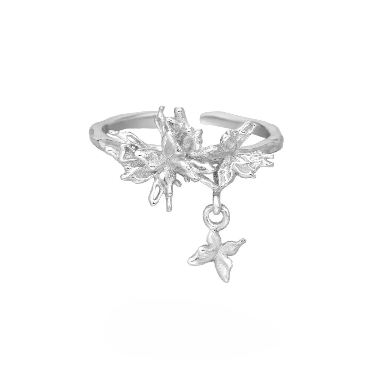 Silver earrings with adjustable butterfly ring in electroplated gold colours