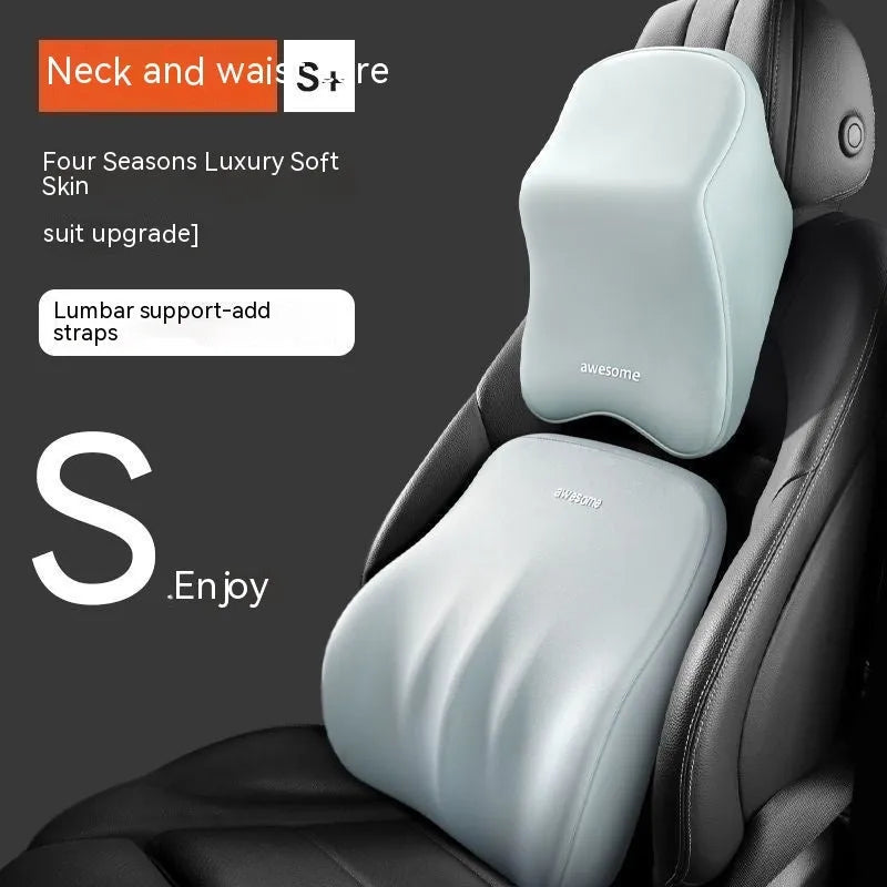 Car headrest and lumbar support memory foam pillow set in four colour options