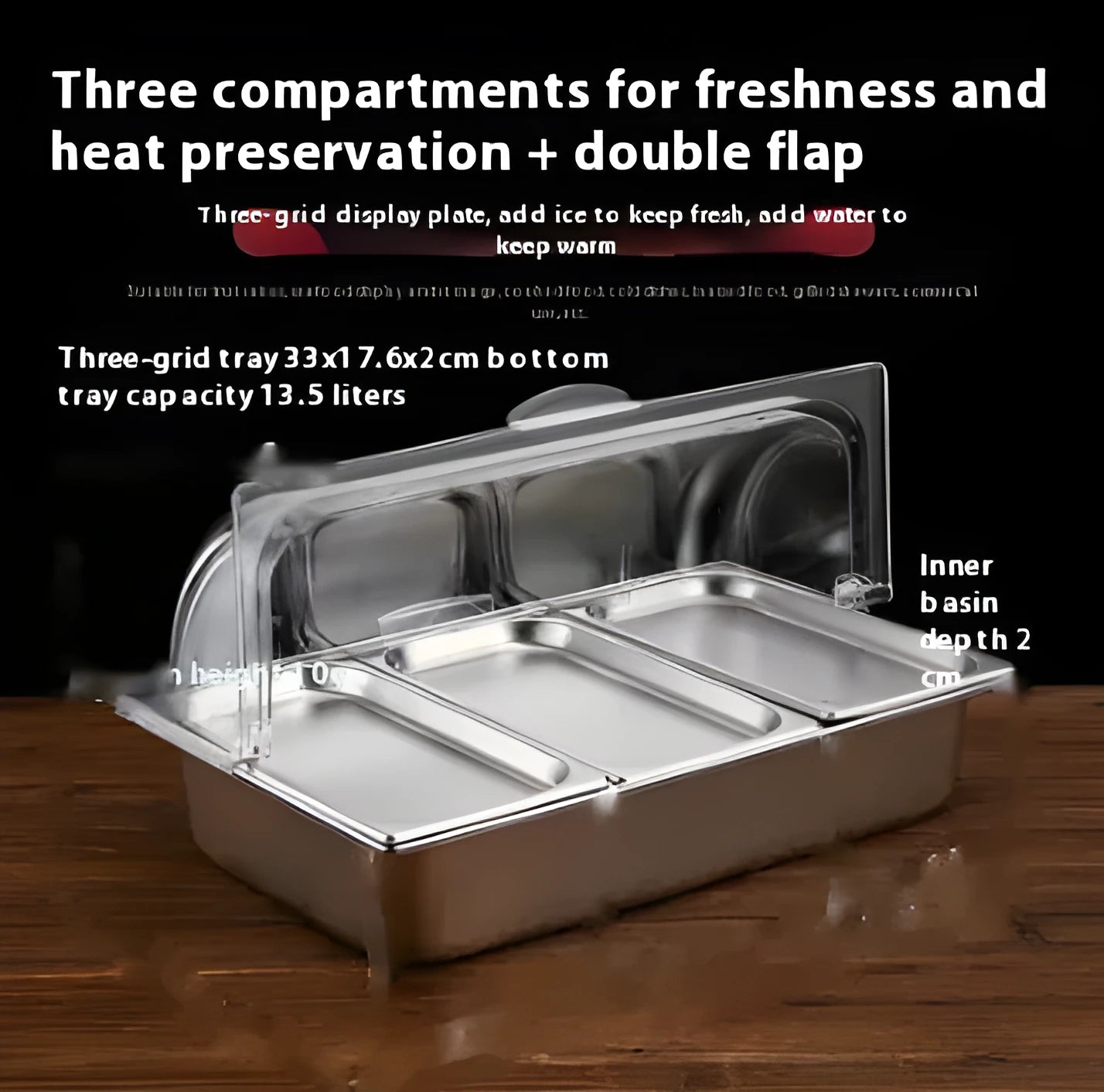 Stainless steel commercial dining plate display box with lid and multiple compartment configuration options