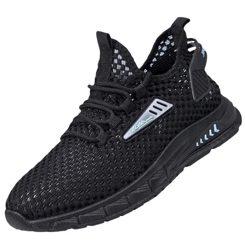 Men's beige mesh-lined sneakers with synthetic leather upper and lace-up front