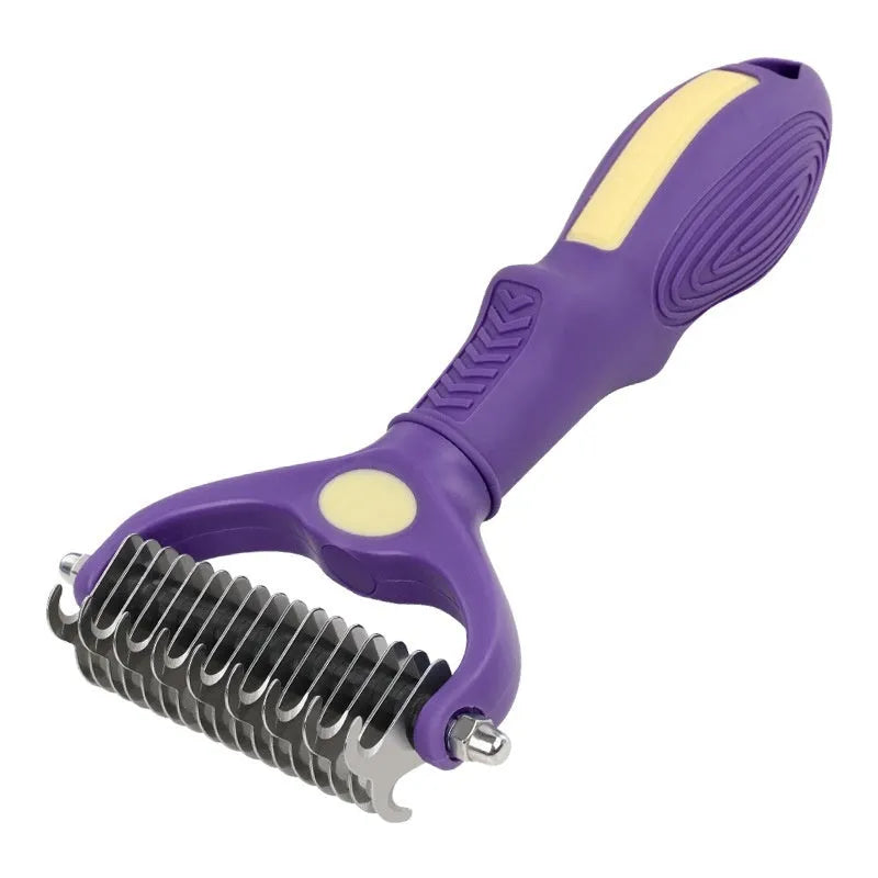 Purple plastic double-sided pet comb for dog and cat grooming