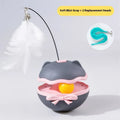Electric self-tumbling cat teaser wand toy in lemon yellow, sky blue, or soft fog grey.