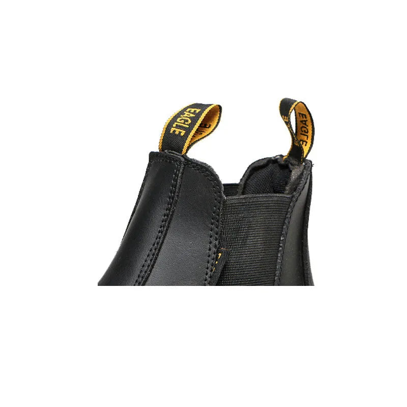 Black leather safety shoes with high-top design and anti-piercing protection