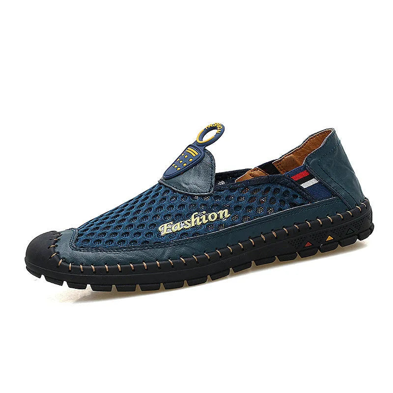Men's brown casual shoes with mesh upper and rubber soles