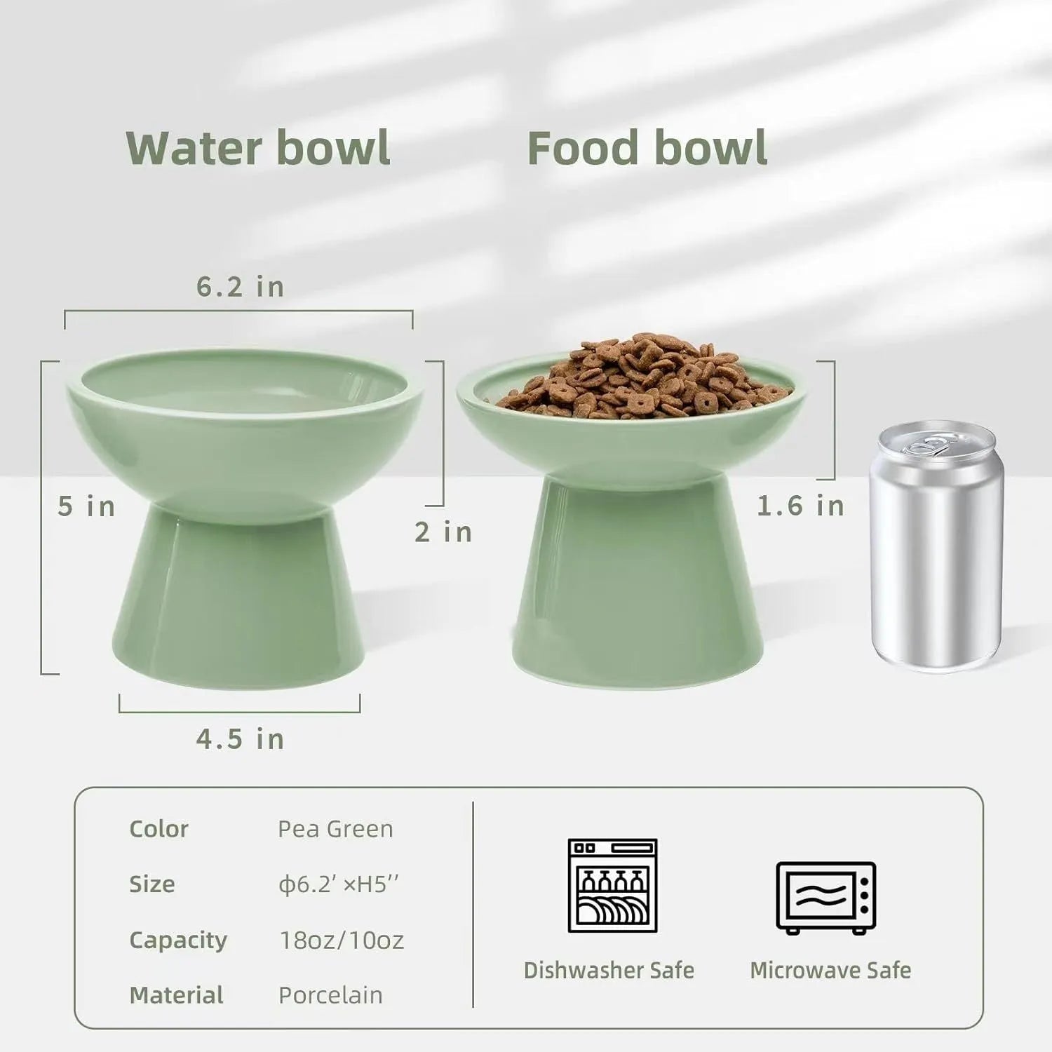 Wide shallow blue elevated ceramic bowl for cat food and water on a floor