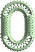 Blue durable rubber O-ring dog chew toy with dental cleaning ridges for aggressive chewers