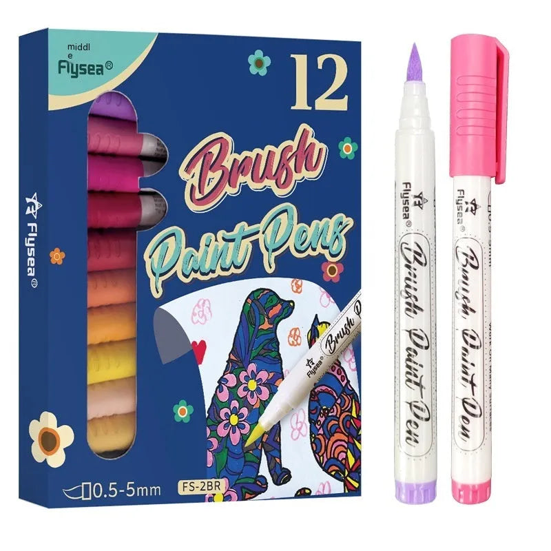 Soft head gouache pen set for hand account painting and greeting card art with pressure-free acrylic tips