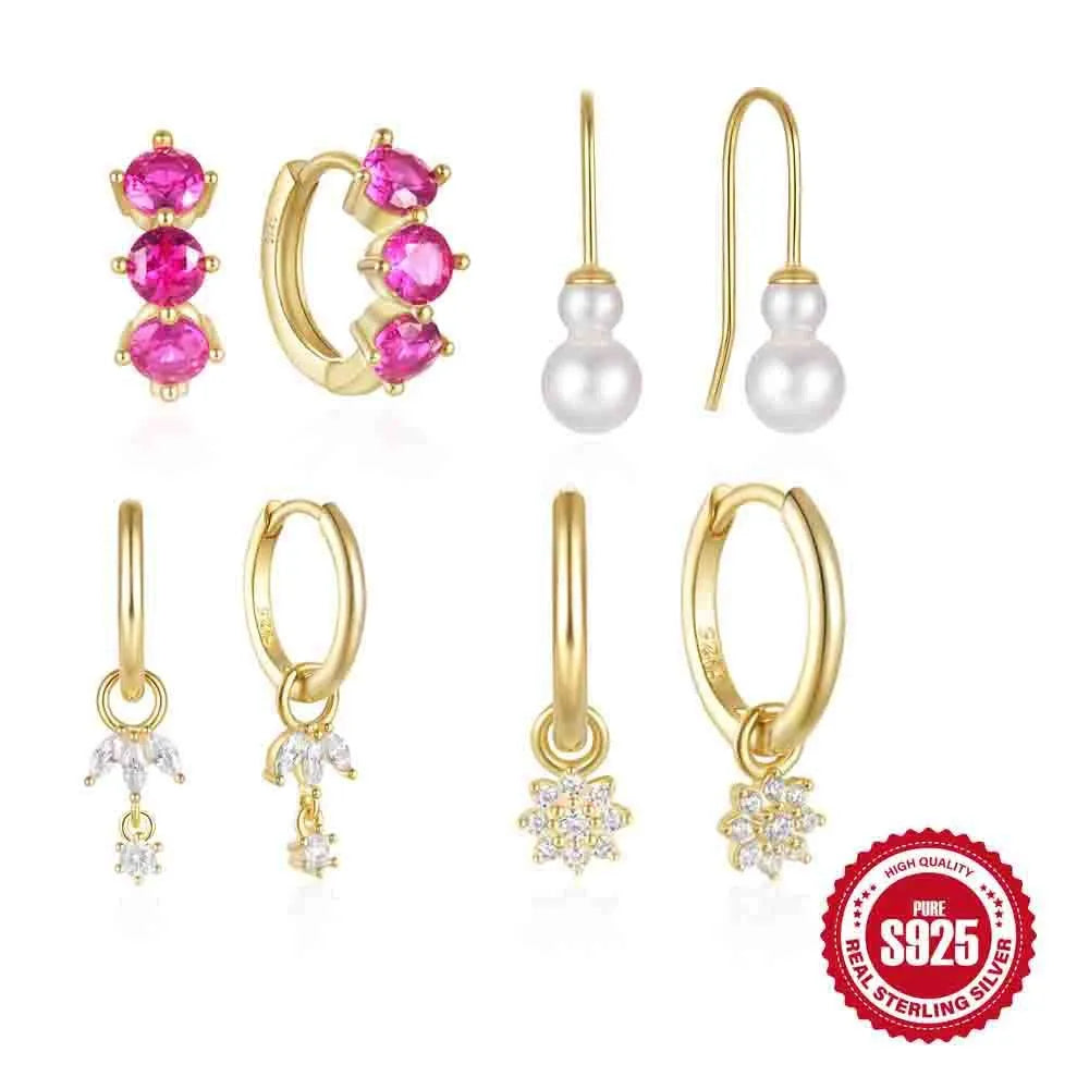 S925 sterling silver earrings with sunflower motif and zircon inlay in golden three diamonds colour