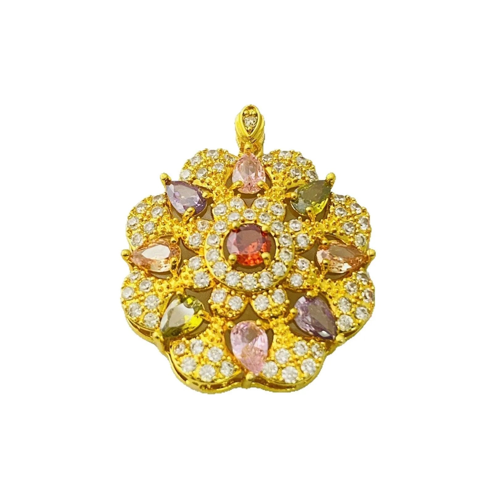 Women's floral zircon pendant necklace in gold, champagne gold or platinum colour with choice of chain