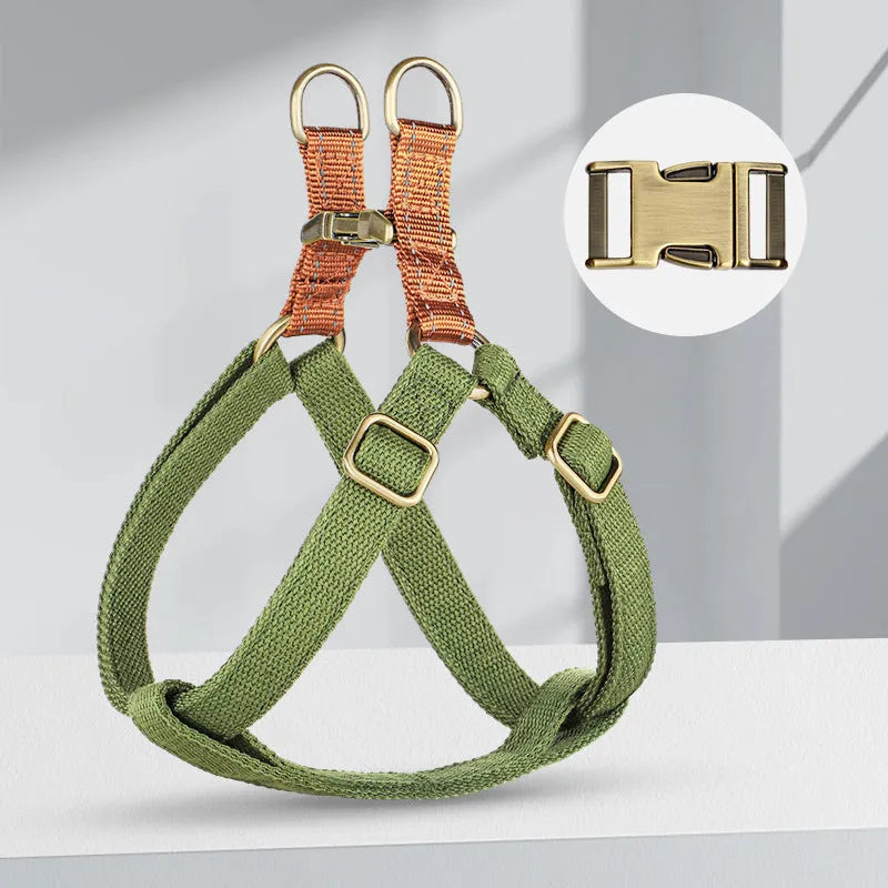 Brown vest-style dog leash with adjustable cotton chest harness and nylon lead for small dogs