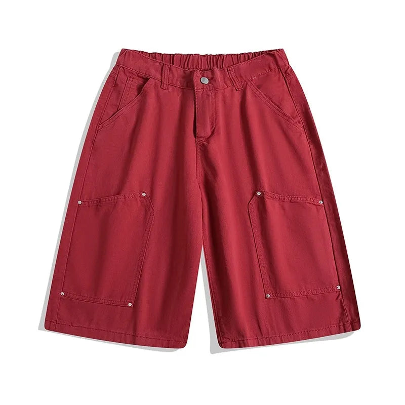 Loose fit cropped workwear trousers in wide-leg design with micro-elastic waistband