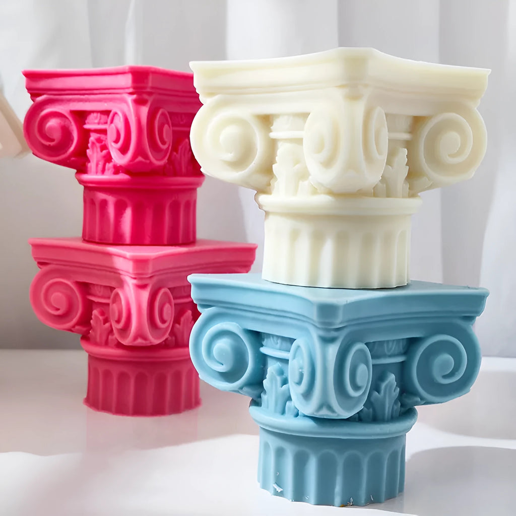 C271 specification Roman pillar silicone mould for candle making and crafting on a white background.