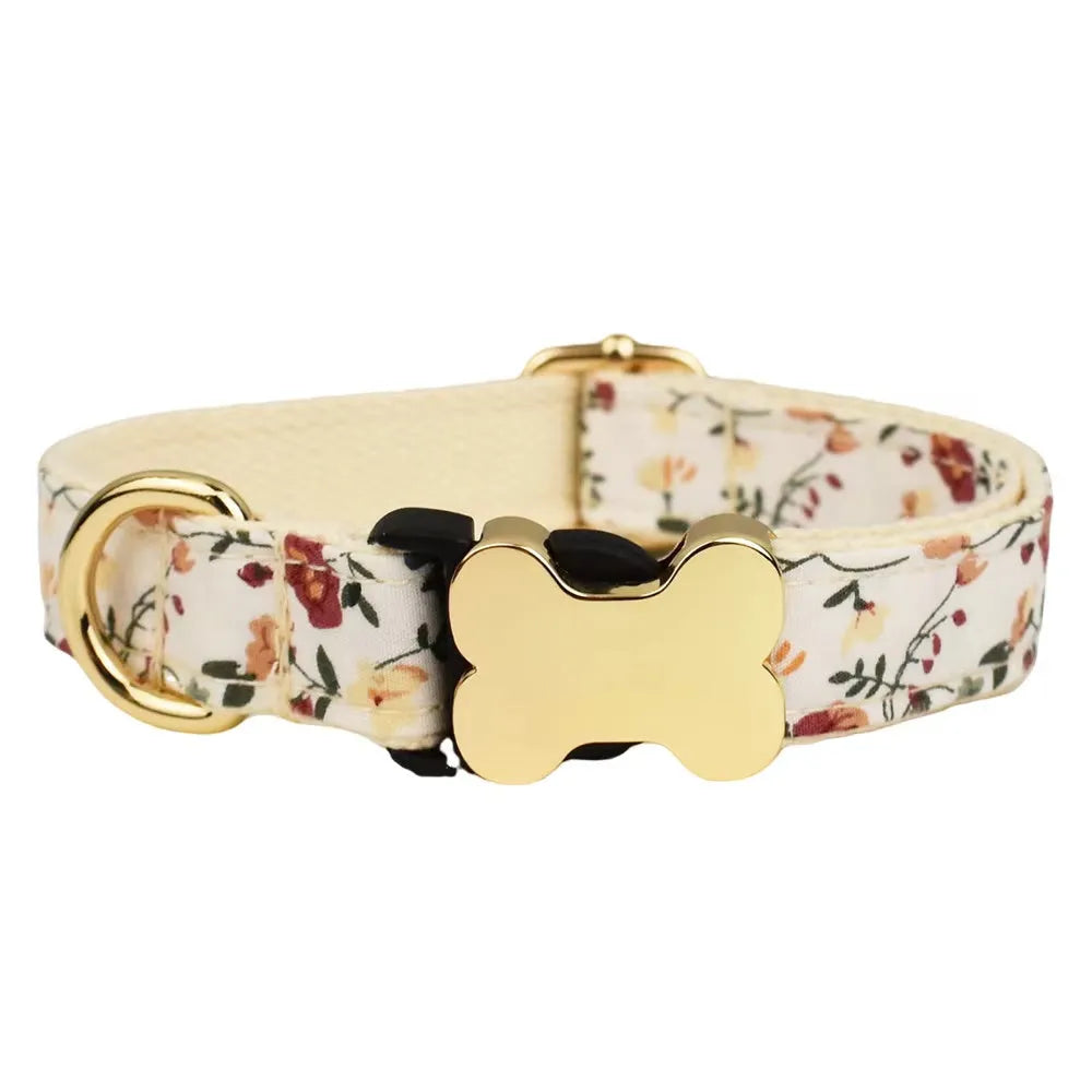 Flat nylon dog collar with bone buckle and printed grid design in multiple colour options.