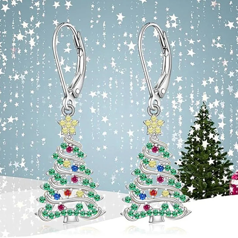 Christmas tree earrings with star pendant in E4318 white gold colour on copper for women