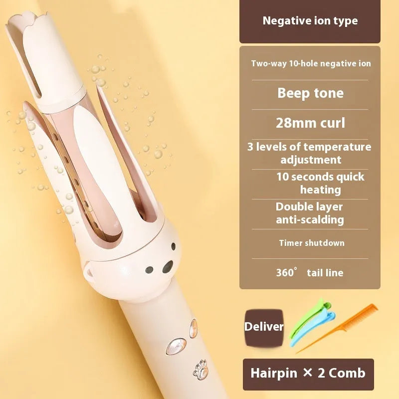 Beige anion automatic hair curler with negative ion technology and hair stick accessory