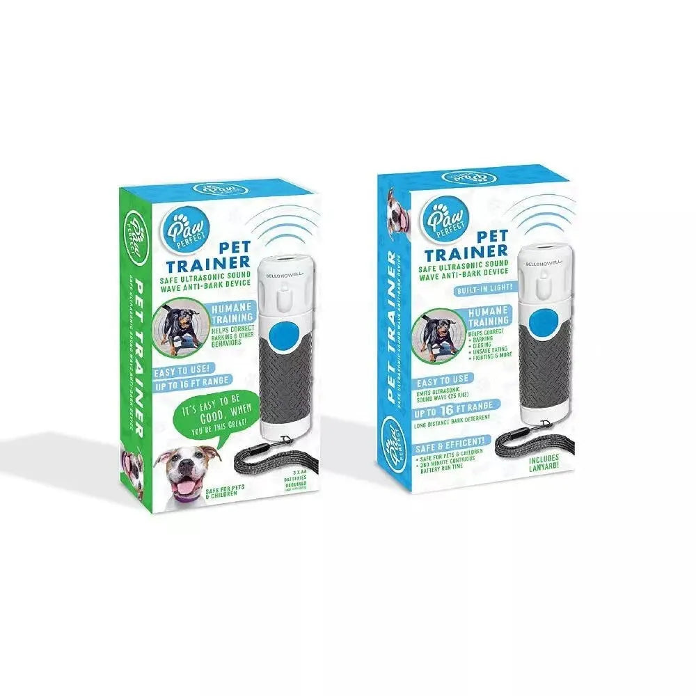 White handheld ultrasonic dog bark control trainer with ABS plastic casing