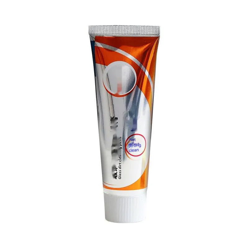White 65ml car windshield cleaning agent paste in 13.2cm packaging with sponge applicator for glass descaling.