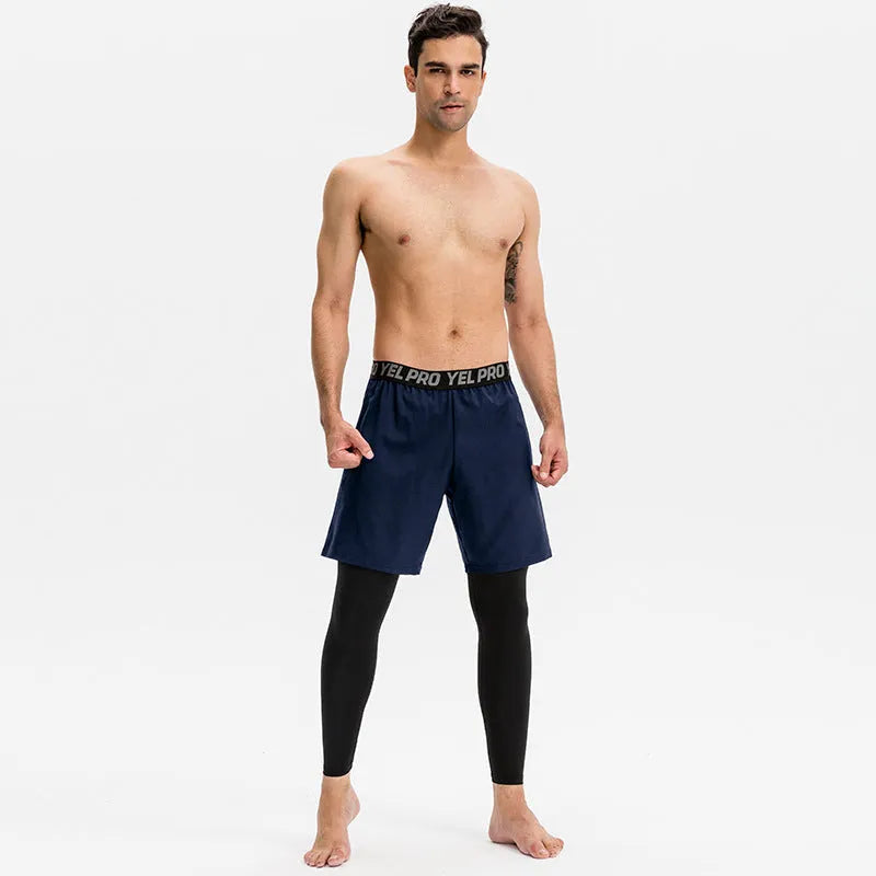 Men's grey quick-dry fitness pants in polyester spandex fabric for gym workouts