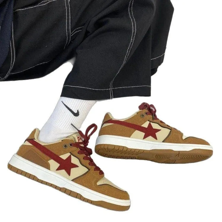 Brown women's platform sneakers with sequins and lace-up closure
