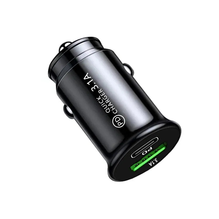 Black and white dual-port USB car charger for vehicle cigarette lighter sockets