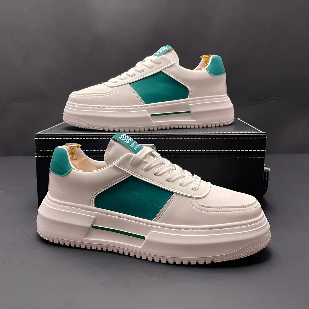 Cloth and rubber foam sports casual shoes in white and green colour combination