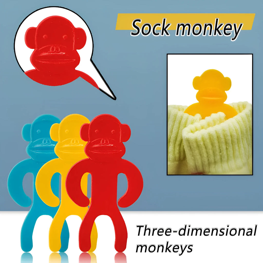 Plastic sock clips in blue, yellow and red colours for machine washing organisation