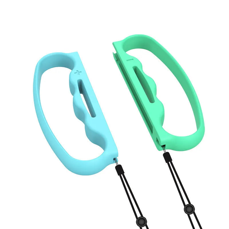 Nintendo Switch Joy-Con handle grips with hand rope attachment in black, blue green, or blue red colours