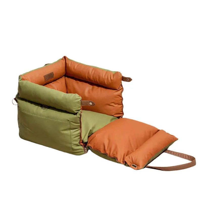 Green waterproof pet car nest bed with removable washable cover for dogs, dimensions 55x50x45cm