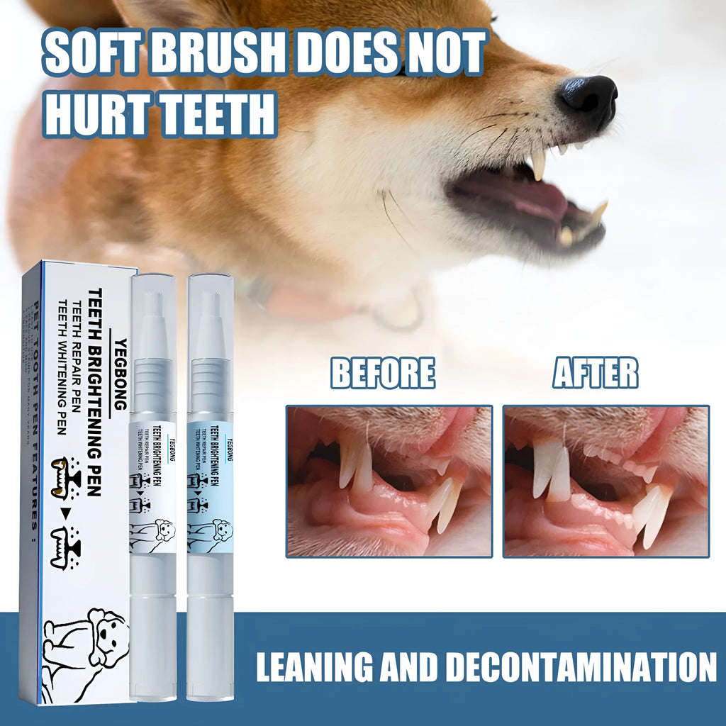Pet teeth whitening pen with brush applicator for dog and cat dental care