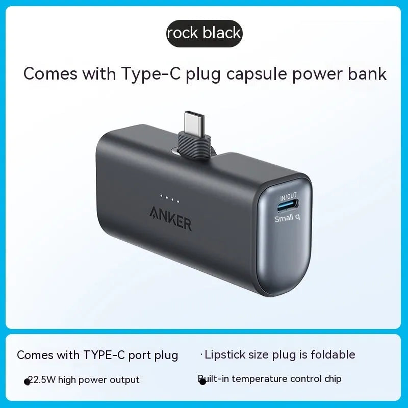Small capsule-shaped power bank in multiple colours with a foldable Type-C connector