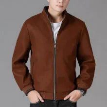 Men's grey sport-style fleece jacket with long sleeves on a hanger