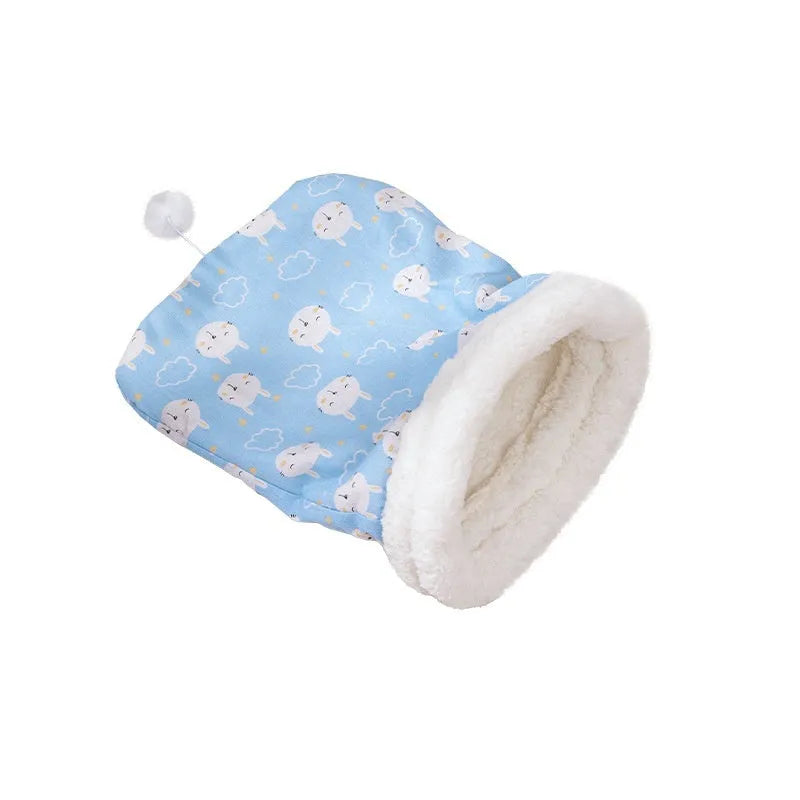Flannel cat sleeping bag nest pet bed measuring 50 by 40 centimetres in a striped pattern.