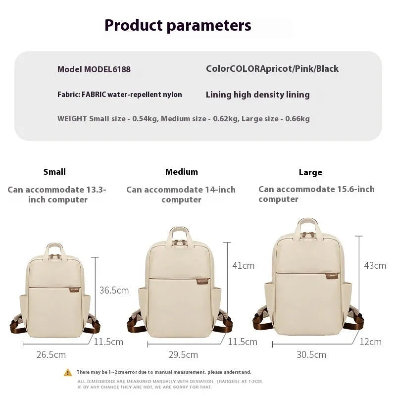 Women's canvas travel backpack in three sizes with multiple internal organisational compartments