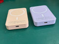 White magnetic wireless charger power bank with 5000mAh capacity measuring 100x65x16mm