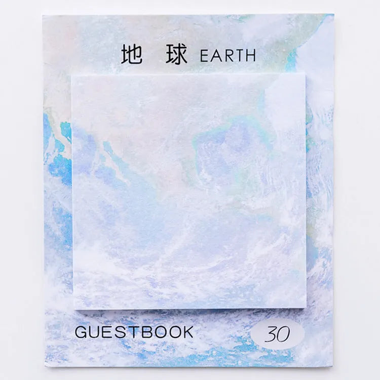 Square planet sticky notes pad with oil painting illustrations of Earth, Mars, and other planets