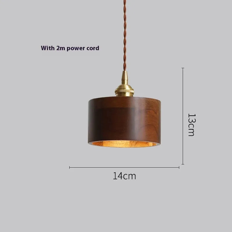 Black walnut and copper single-head droplight chandelier with E27 fitting