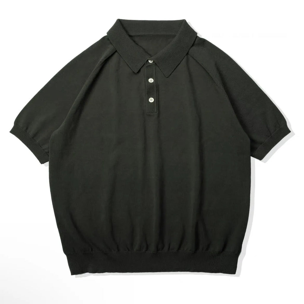 Retro knitted cotton short-sleeved T-shirt in slim fit with solid colour design