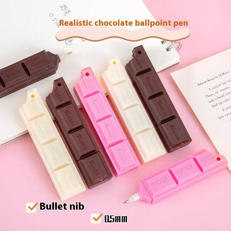 Chocolate simulation cartoon ballpoint pen with 0.5mm bullet tip in three colour variations