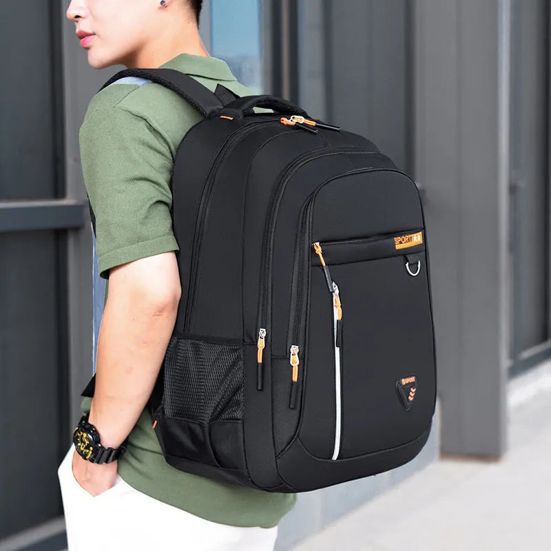 Men's Oxford cloth schoolbag with air pillow belt system in red colour with letter pattern