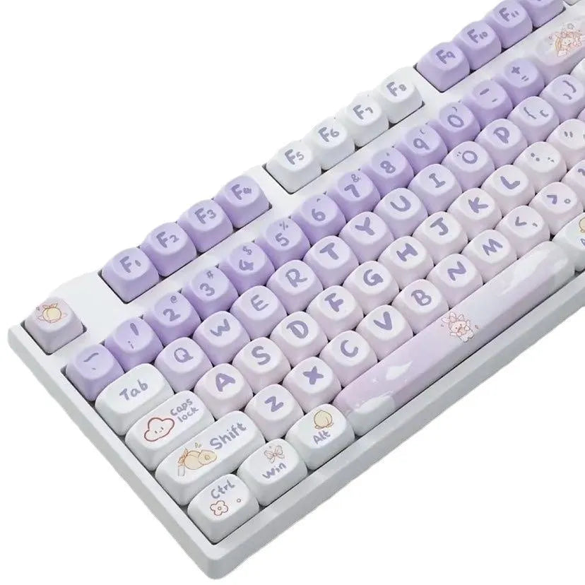 Purple gradient mechanical keyboard keycap set with rabbit design theme
