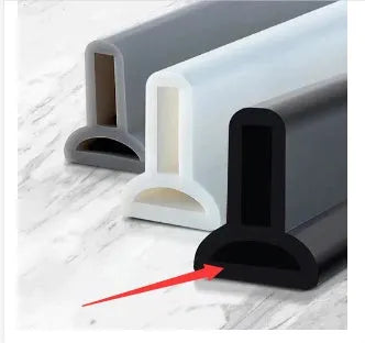 Flexible silicone bathroom water blocking strip in white, black, and grey colour options