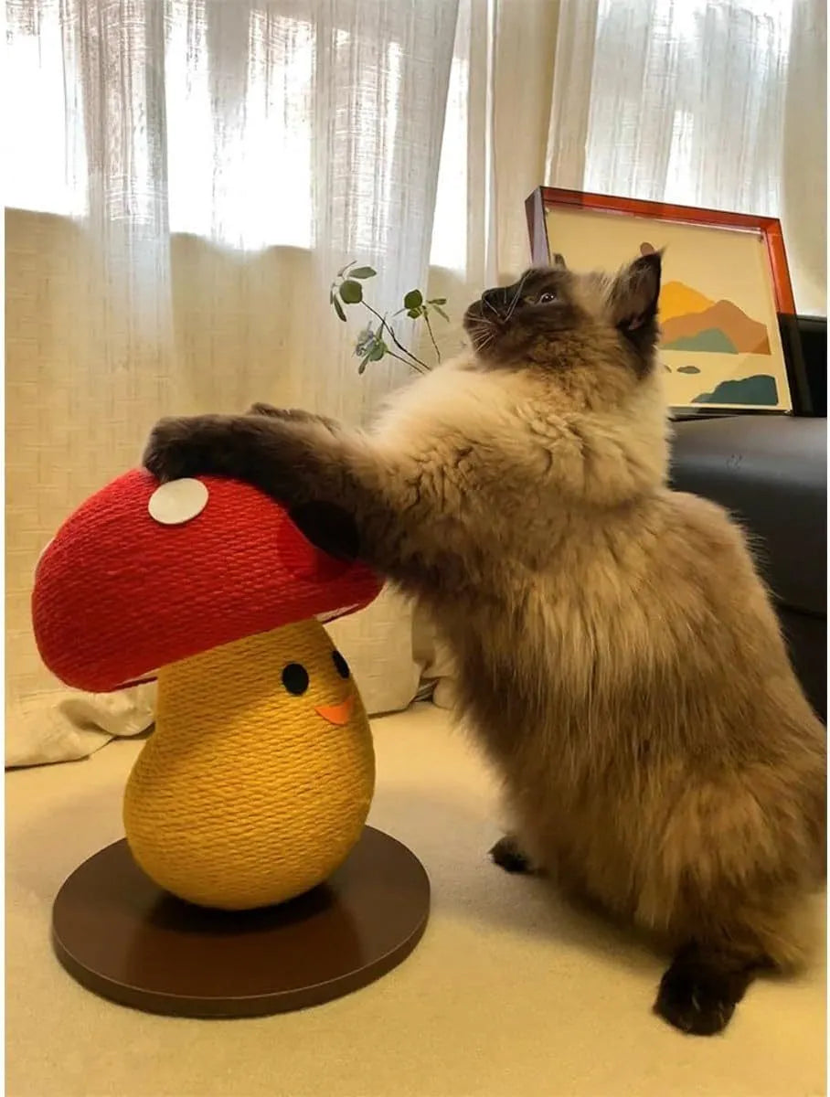 Foldable mushroom-shaped cardboard cat scratcher and lounge for indoor cats