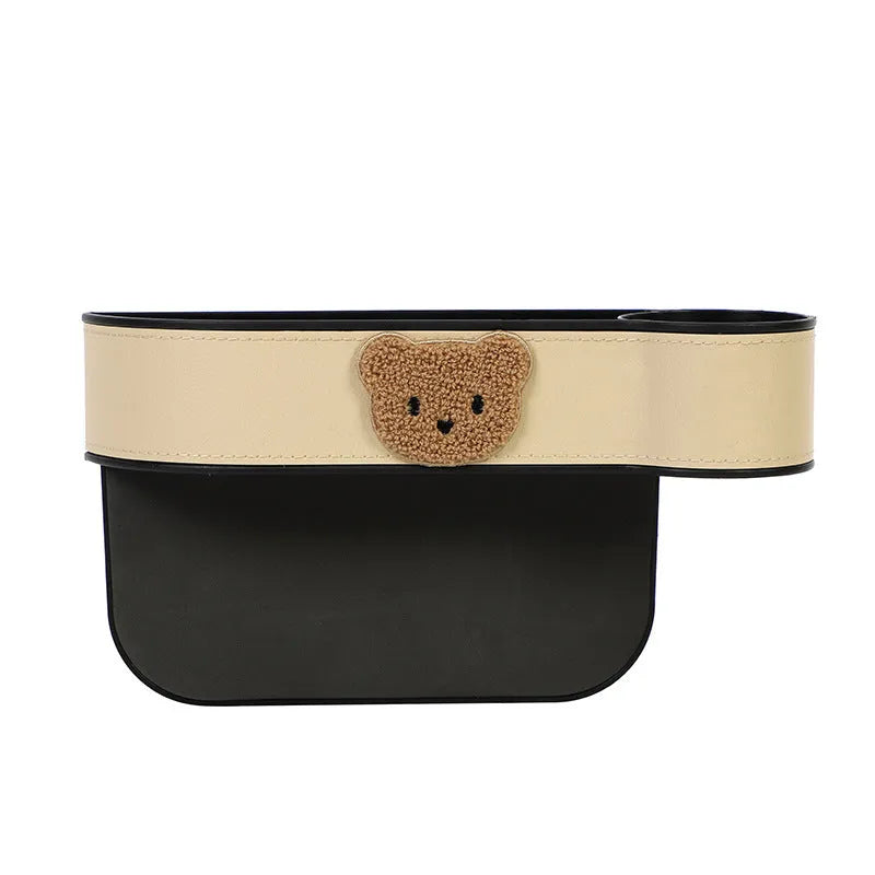 Leather car seat gap storage organiser with cartoon bear design options