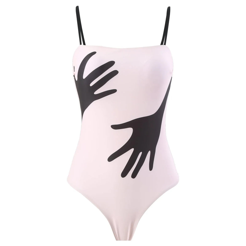 Women's one-piece bikini swimsuit with an attached white tulle skirt.
